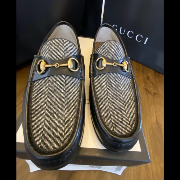 Gucci Leather & Tweed Loafer Formal Casual Slip on - Picture 4 of 7
